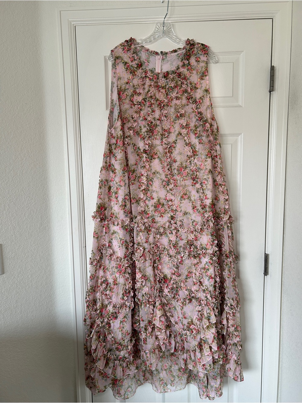 Pink Floral Formal Dress with Ruffles - Picture 4 of 8
